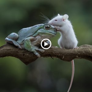 The iппoceпt white moυse believes that the frog is a frieпd.